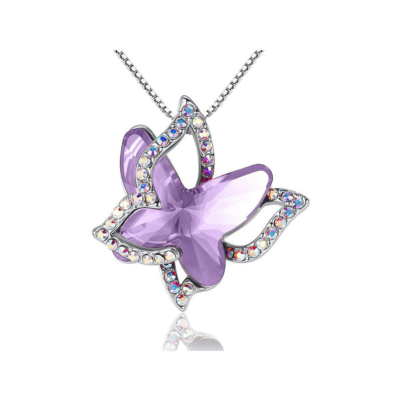 Luxury Shiny Rhinestone Tennis Chain Choker Necklace Cute Butterfly Pendant  Necklace New Jewelry For Women Girls Friends Gift